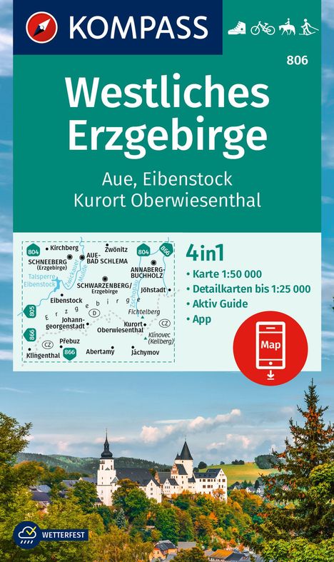 KOMPASS Wanderkarte 806 Westliches Erzgebirge, Aue, Eibenstock, Kurort Oberwiesenthal 1:50.000, Karten