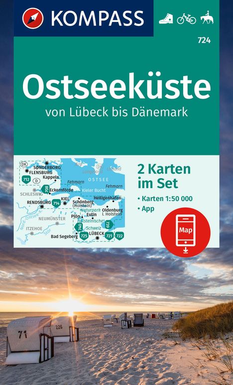 KOMPASS Wanderkarten-Set 724 Ostseeküste von Lübeck bis Dänemark (2 Karten) 1:50.000, Karten