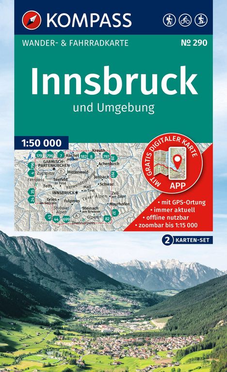KOMPASS Wanderkarten-Set 290 Innsbruck und Umgebung (2 Karten) 1:50.000, Karten
