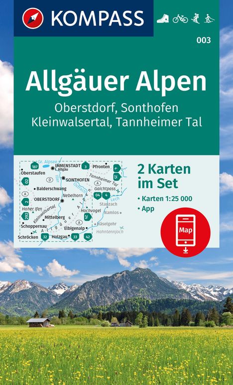 KOMPASS Wanderkarten-Set 003 Allgäuer Alpen, Oberstdorf, Sonthofen, Kleinwalsertal, Tannheimer Tal (2 Karten) 1:25.000, Karten