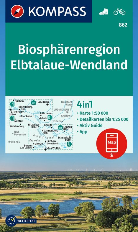 KOMPASS Wanderkarte 862 Biosphärenregion Elbtalaue-Wendland 1:50.000, Karten