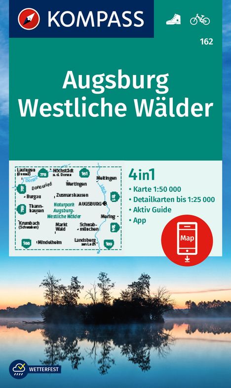KOMPASS Wanderkarte 162 Augsburg, Westliche Wälder 1:50.000, Karten