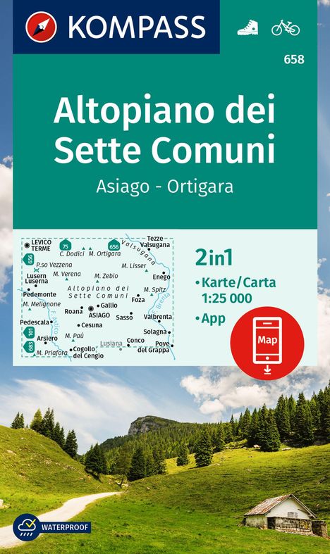 KOMPASS Wanderkarte 658 Altopiano dei Sette Comuni, Asiago - Ortigara 1:25.000, Karten