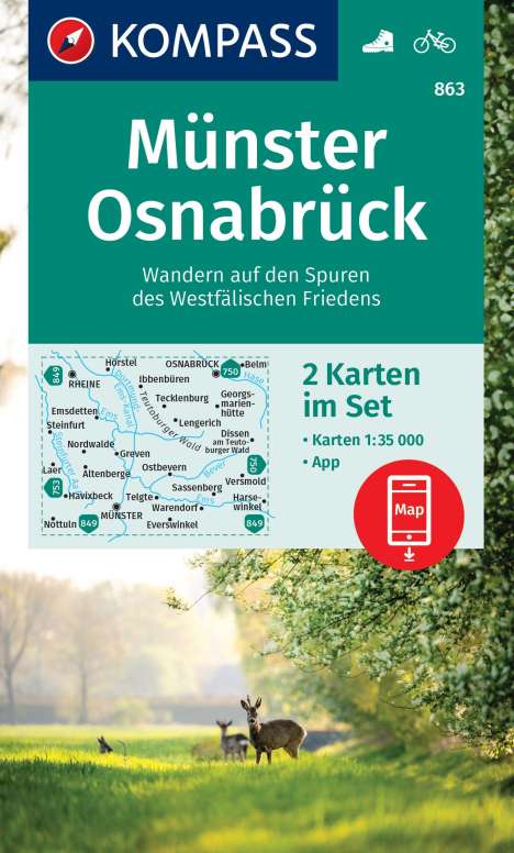KOMPASS Wanderkarten-Set 863 Münster, Osnabrück (2 Karten) 1:35.000, Karten