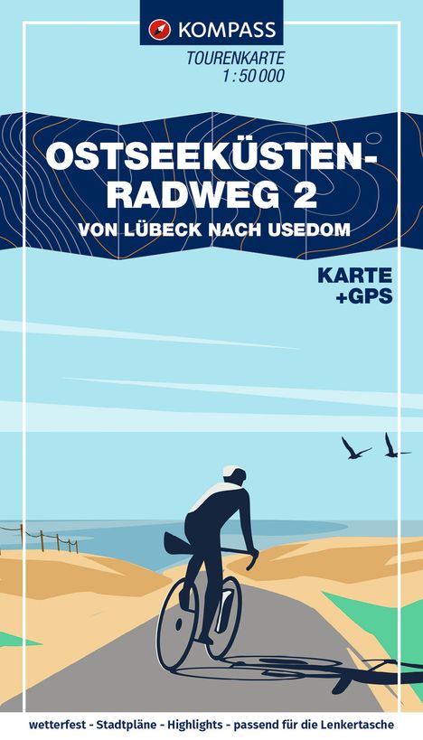 KOMPASS Fahrrad-Tourenkarte Ostseeküstenradweg 2, von Lübeck bis Usedom 1:50.000, Karten