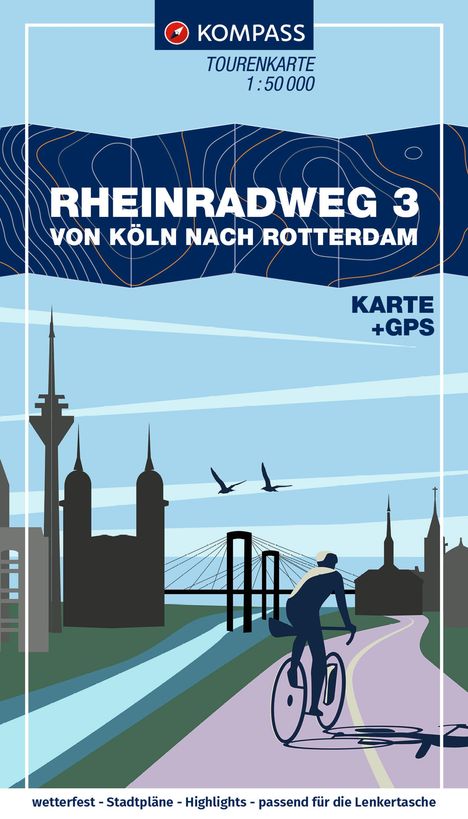 KOMPASS Fahrrad-Tourenkarte Rheinradweg 3, von Köln nach Rotterdam 1:50.000, Karten