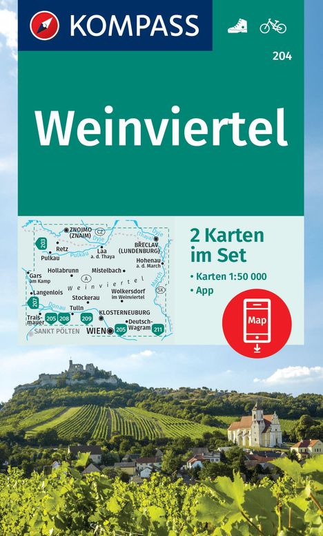 KOMPASS Wanderkarten-Set 204 Weinviertel (2 Karten) 1:50.000, Karten