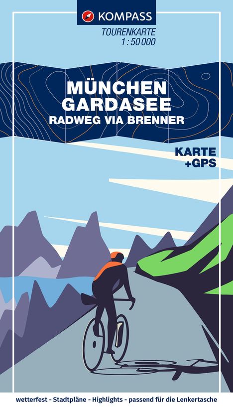 KOMPASS Fahrrad-Tourenkarte München - Gardasee, Radweg via Brenner 1:50.000, Buch