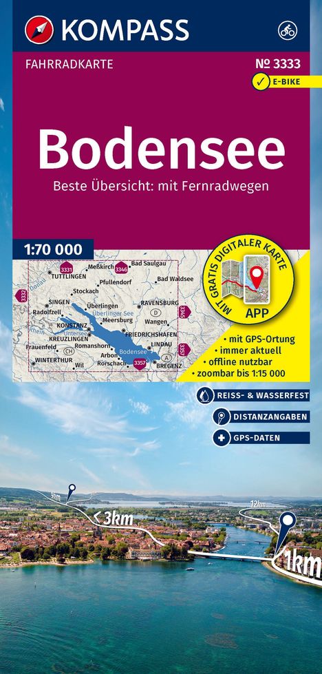 KOMPASS Fahrradkarte 3333 Bodensee 1:70.000, Karten