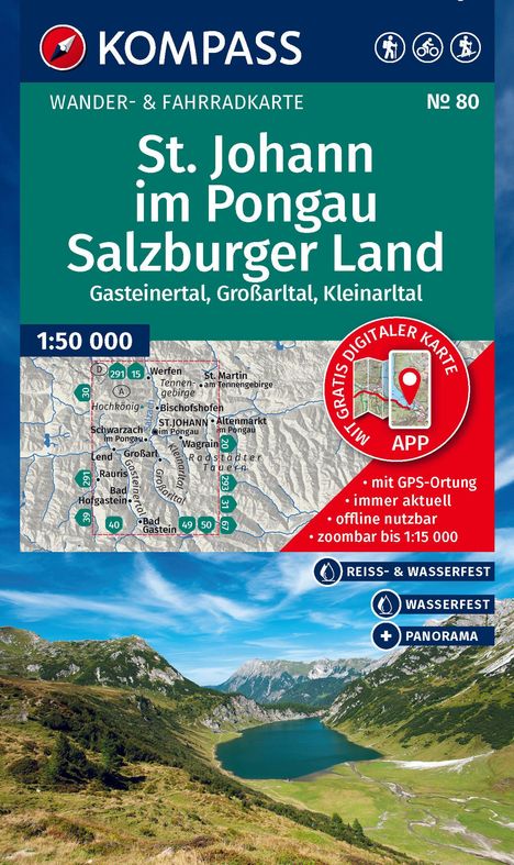 KOMPASS Wanderkarte 80 St. Johann im Pongau, Salzburger Land 1:50.000, Karten