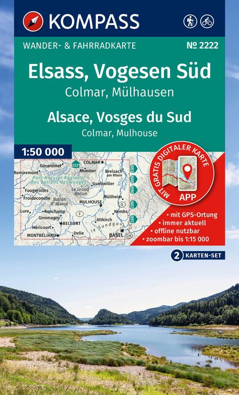 KOMPASS Wanderkarten-Set 2222 Elsass, Vogesen Süd / Alsace, Vosges du Sud, Colmar, Mülhausen / Mulhouse (2 Karten) 1:50.000, Karten