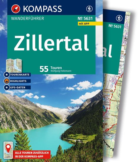 Wolfgang Heitzmann: KOMPASS Wanderführer Zillertal, 55 Touren mit Extra-Tourenkarte, Buch