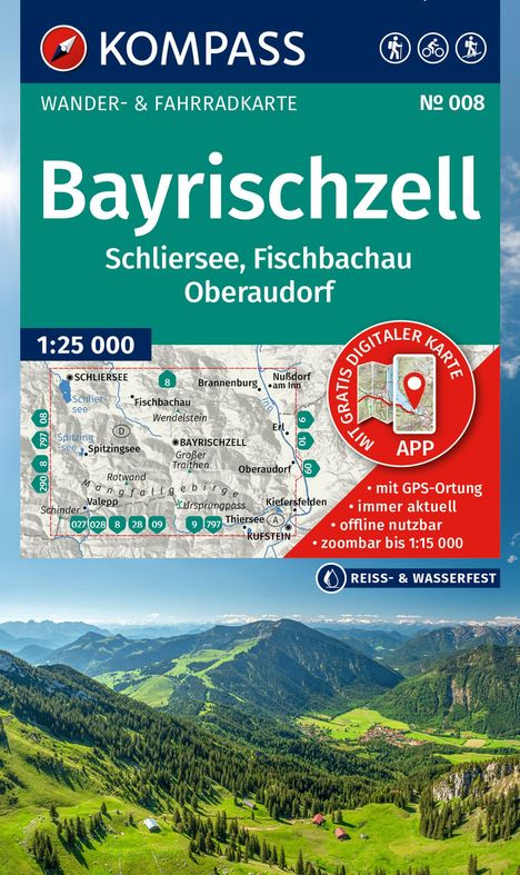 KOMPASS Wanderkarte 008 Bayrischzell, Schliersee, Fischbachau, Oberaudorf 1:25.000, Karten