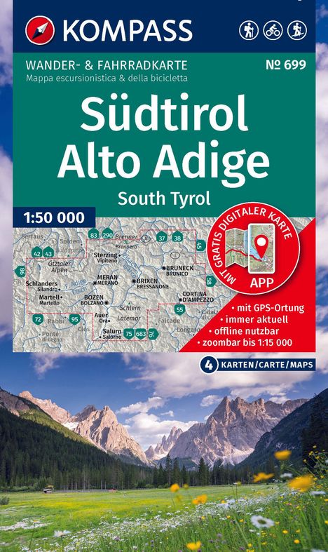 KOMPASS Wanderkarten-Set 699 Südtirol / Alto Adige / South Tyrol (4 Karten) 1:50.000, Karten