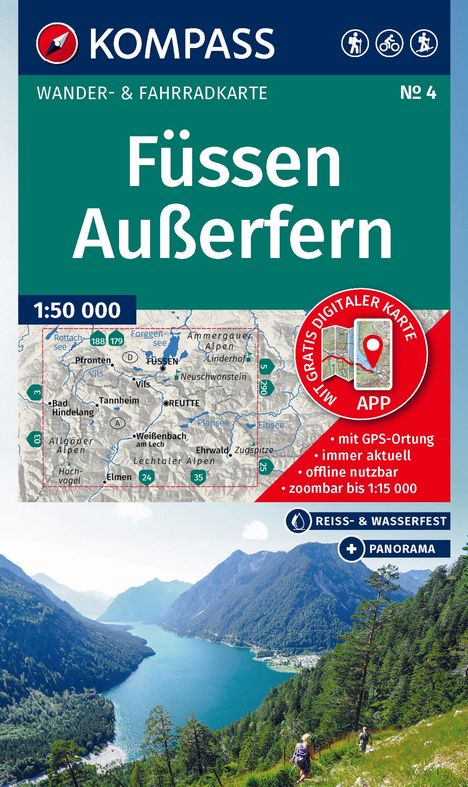 KOMPASS Wanderkarte 4 Füssen, Außerfern 1:50.000, Karten