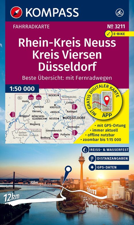 KOMPASS Fahrradkarte 3211 Rhein-Kreis Neuss, Kreis Viersen, Düsseldorf 1:50.000, Karten