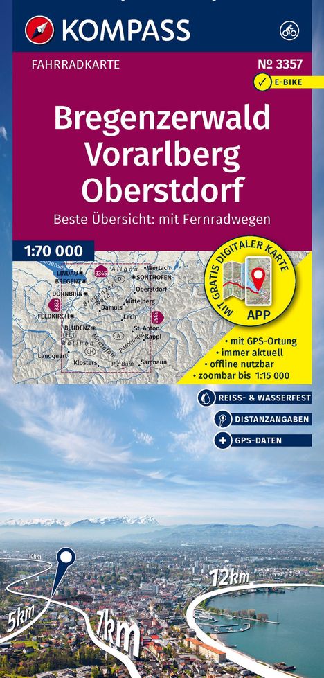 KOMPASS Fahrradkarte 3357 Bregenzerwald, Vorarlberg, Oberstdorf 1:70.000, Karten