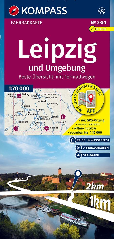 KOMPASS Fahrradkarte 3361 Leipzig und Umgebung 1:70.000, Karten