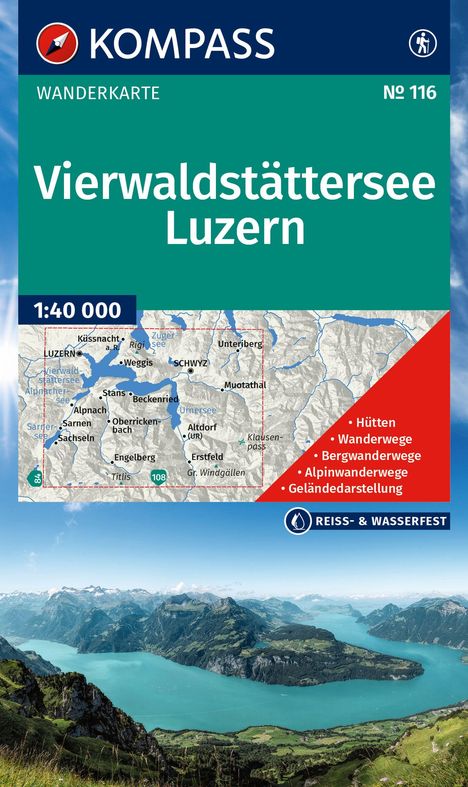 KOMPASS Wanderkarte 116 Vierwaldstättersee, Luzern 1:40.000, Karten