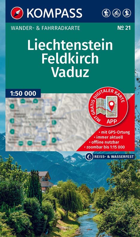 KOMPASS Wanderkarte 21 Liechtenstein, Feldkirch, Vaduz 1:50.000, Karten