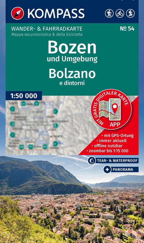 KOMPASS Wanderkarte 54 Bozen und Umgebung / Bolzano e dintorni 1:50.000, Karten