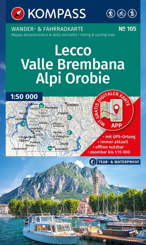 KOMPASS Wanderkarte 105 Lecco, Valle Brembana, Alpi Orobie 1:50.000, Karten
