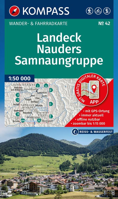 KOMPASS Wanderkarte 42 Landeck, Nauders, Samnaungruppe 1:50.000, Karten