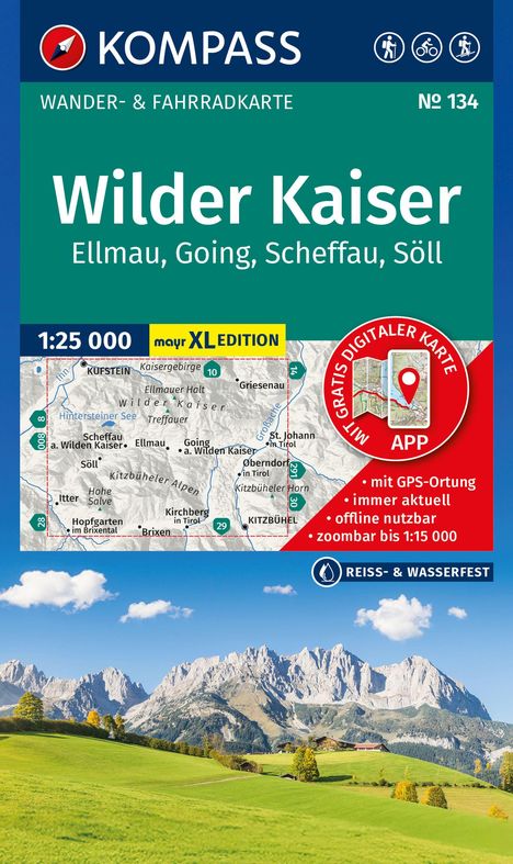KOMPASS Wanderkarte 134 Wilder Kaiser - Ellmau - Going - Scheffau - Söll 1:25.000, Karten