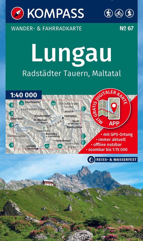 "Lungau, Radstädter Tauern, Maltatal. Wander- & Fahrradkarte. Gratis digitale Karte, mit GPS-Ortung. Reiß- & Wasserfest."