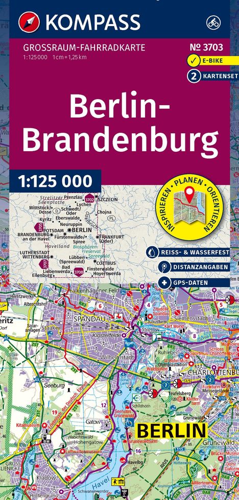 "Berlin-Brandenburg: 1:125 000 Karte. Reiß- & wasserfest, GPS-Daten, E-Bike geeignet. Details zu Fahrradwegen."