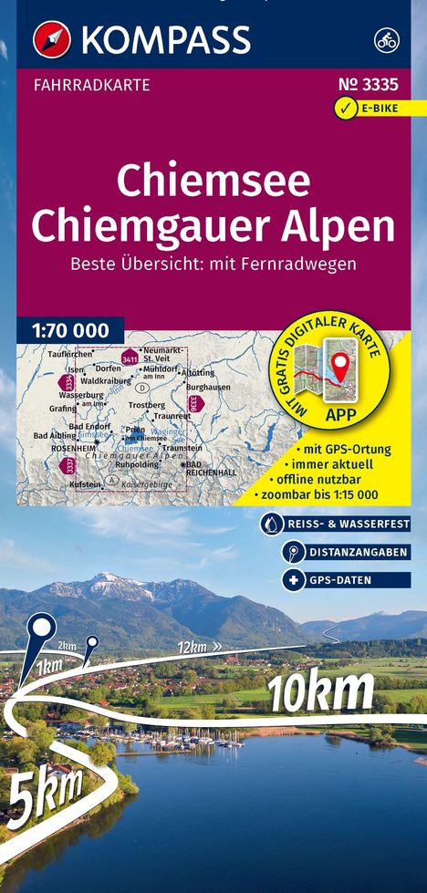 Chiemsee Chiemgauer Alpen, 1:70 000. Fahrradkarte, Nr. 3335. E-Bike geeignet, mit digitaler Karte und GPS.