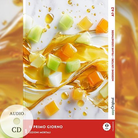 "Il primo giorno" steht oben, gefolgt von "Lezioni Mortali". Farbige, halbtransparente Würfel in flüssigem Ambiente.