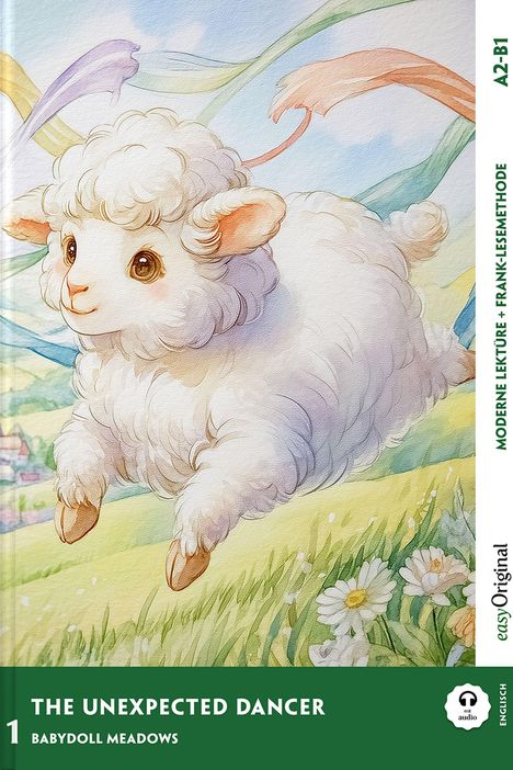 "The Unexpected Dancer" ist in großen Buchstaben auf der Illustration eines fröhlich springenden Lämmchens.