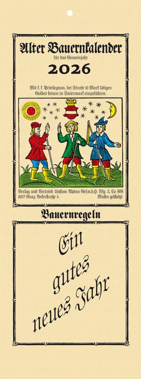 Alter Bauernkalender 2026. Der Schlanke (Wandkalender), Kalender