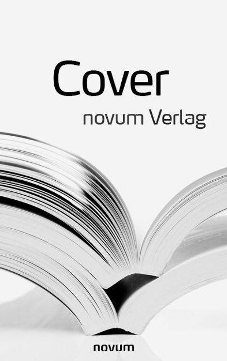 Text: "Cover novum Verlag novum". Ein aufgeklapptes Buch in Schwarz-Weiß von der Seite fotografiert.