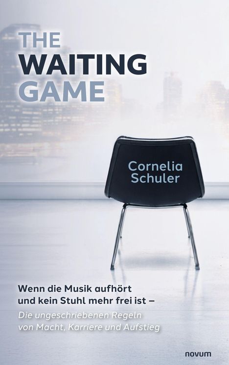 "The Waiting Game." Cornelia Schuler. "Wenn die Musik aufhört... Macht, Karriere und Aufstieg." Stuhl vor unscharfem Hintergrund.