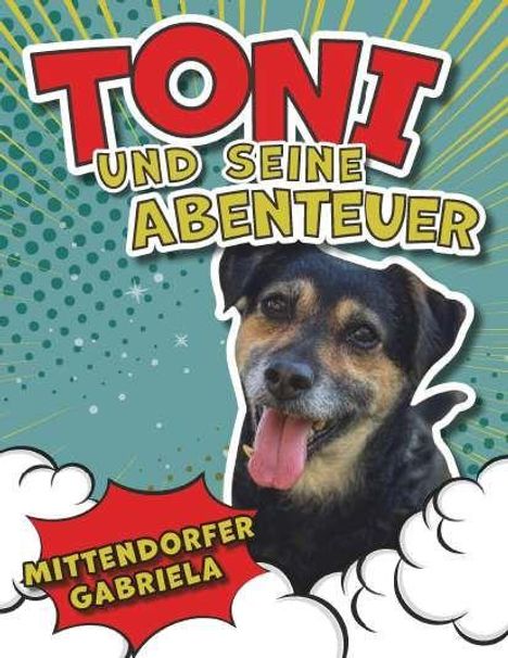 TONI UND SEINE ABENTEUER. Mittendorfer Gabriela. Ein fröhlicher Hund mit Comic-Hintergrund in leuchtenden Farben.