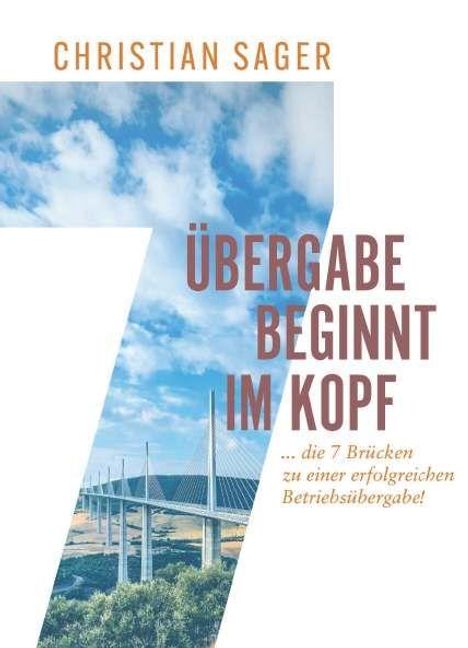 Text: „Übergabe beginnt im Kopf; die 7 Brücken zu einer erfolgreichen Betriebsübergabe!“ Bild einer Brücke im Himmel.