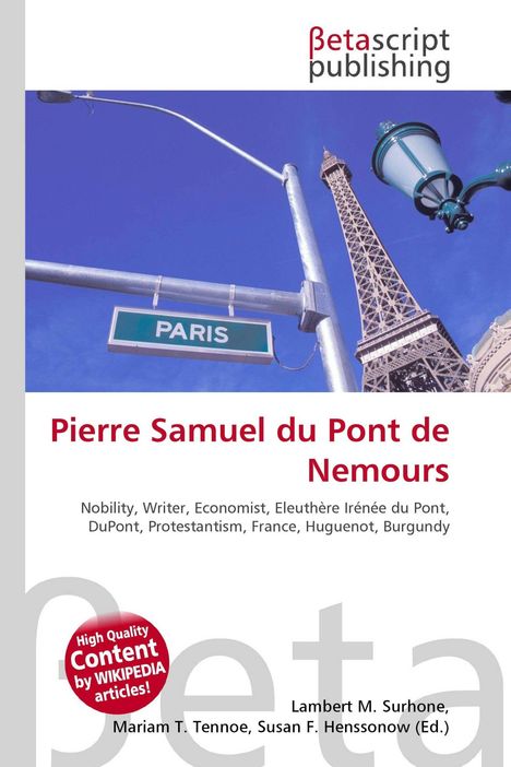 "Paris" Straßenschild, Eiffelturm, blaues Banner "High Quality Content", Logo "Betascript publishing".