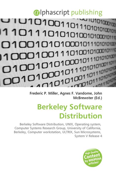 Cover mit Binärcode-Hintergrund. Text: "Berkeley Software Distribution" von Frederic P. Miller et al.