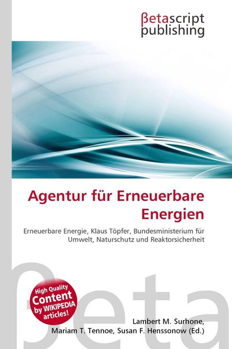 „Agentur für Erneuerbare Energien.“ Abstrakte Wellenformen in Blau- und Grüntönen.