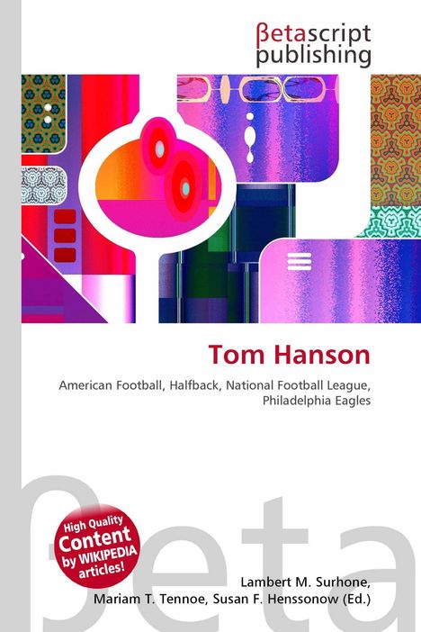 „Betascript Publishing“, „Tom Hanson“, „American Football“, buntes abstraktes Design oben, Text unten auf weißem Hintergrund.