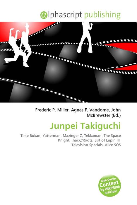 alphascript publishing, Junpei Takiguchi, tanzende Silhouetten vor filmreel Hintergrund in Schwarz, Weiß und Rot.