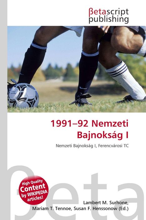 "1991–92 Nemzeti Bajnokság I" und "Nemzeti Bajnokság I, Ferencvárosi TC" in roter Schrift. Fußballszene im Hintergrund.