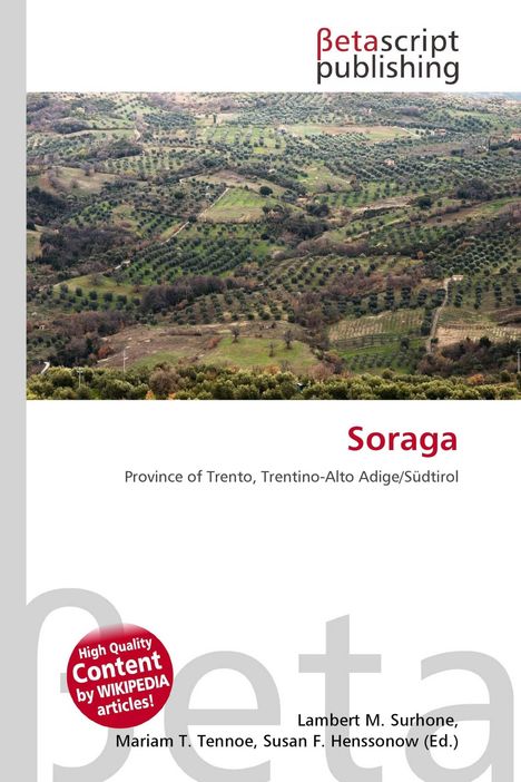 "Betascript Publishing", "Soraga", "Province of Trento, Trentino-Alto Adige/Südtirol." Blick auf hügelige Landschaft.