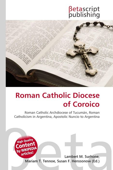 "Roman Catholic Diocese of Coroico" steht in rotem Text. Offenes Buch mit einem Kruzifix darauf.