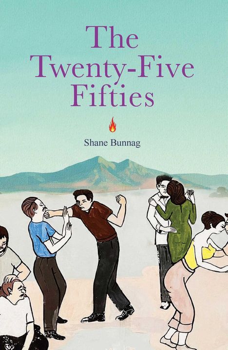 „The Twenty-Five Fifties“ von Shane Bunnag. Unten tanzende Menschen vor Bergkulisse, stilisierte Zeichnung.