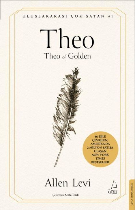 Titel: "Theo Theo of Golden". Autor: Allen Levi. Illustration: Feder. Text auf einer goldenen Plakette: "Bestseller".