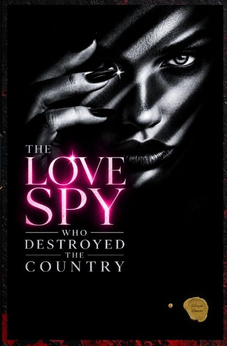 "The Love Spy Who Destroyed the Country". Schwarz-weißes Gesicht, Hand mit langen Fingernägeln, geheimnisvoller Ausdruck.