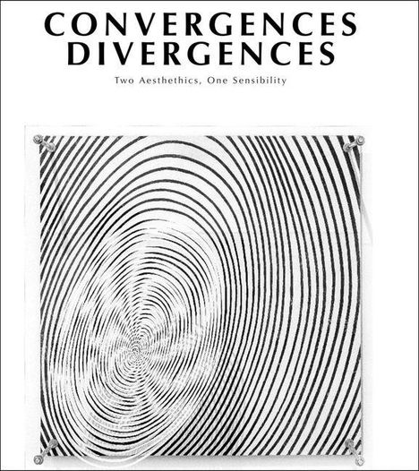 Text: "CONVERGENCES DIVERGENCES. Two Aesthetics, One Sensibility." Darunter konzentrische, spiralförmige Linien.